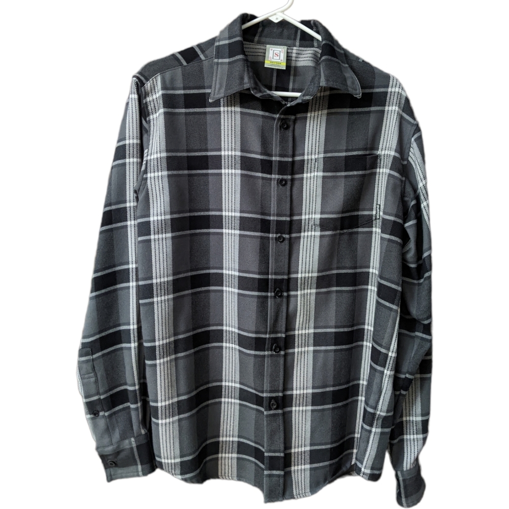 Burton Dryride Men's Plaid Button Up Size S Long Sleeve Gray Black White